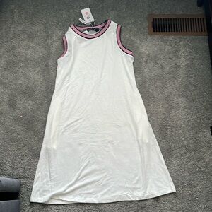 White Sleeveless Midi Dress with Pink Trim